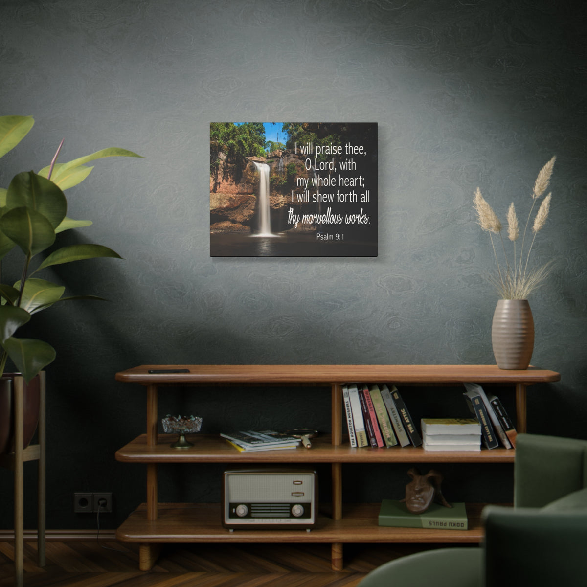 Scripture Canvas I Will Praise Thee Psalm 9:1 Christian Wall Art Bible Verse Print Ready to Hang