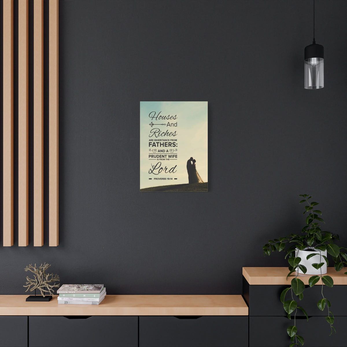 Scripture Canvas House and Riches Proverbs 19:14 Christian Wall Art Bible Verse Print Ready to Hang