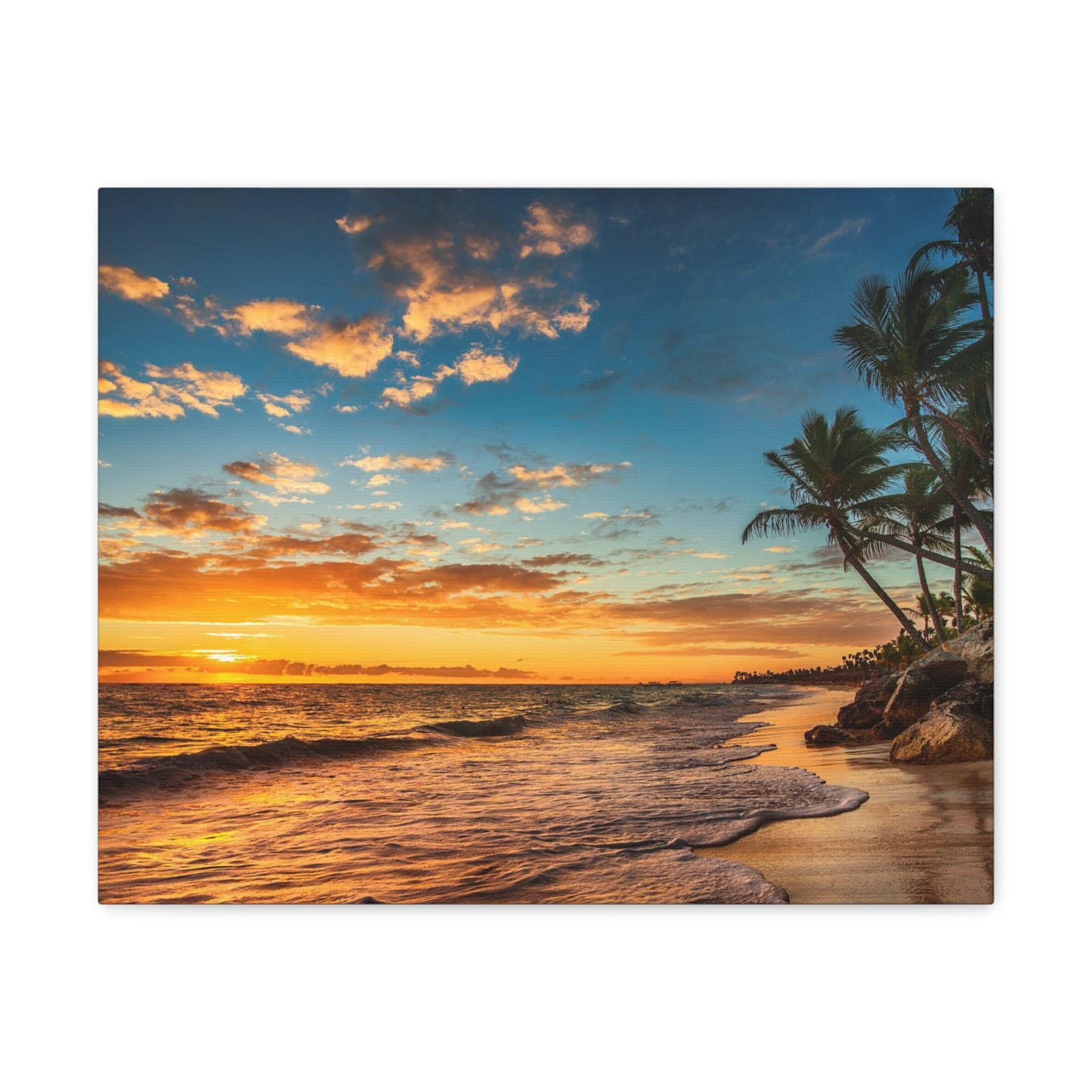 Tropical Island Beach Sunrise Ocean Canvas Wall Art for Home Decor Ready-to-Hang