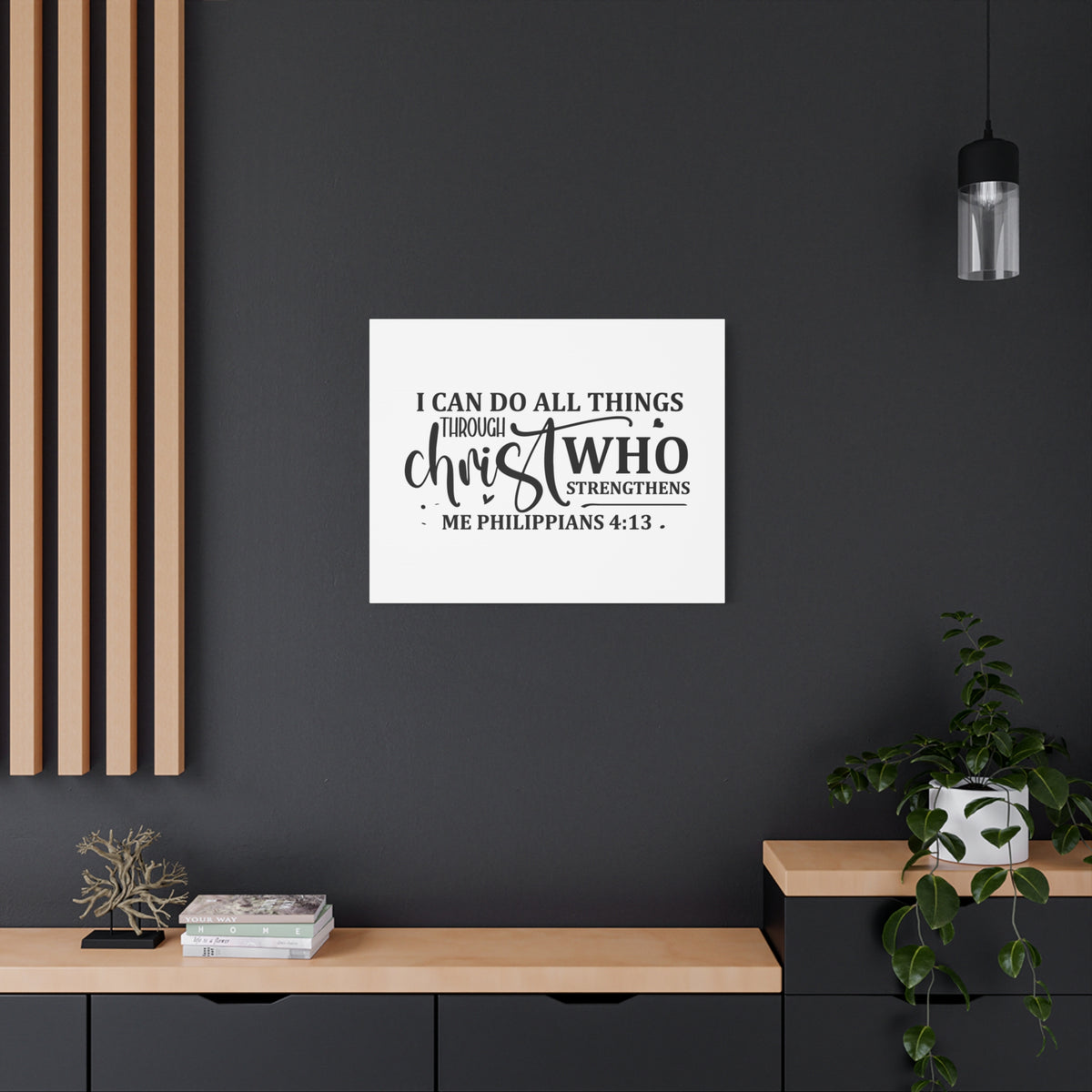 Scripture Canvas All Things Through Christ Philippians 4:13 Christian Wall Art Bible Verse Print Ready to Hang