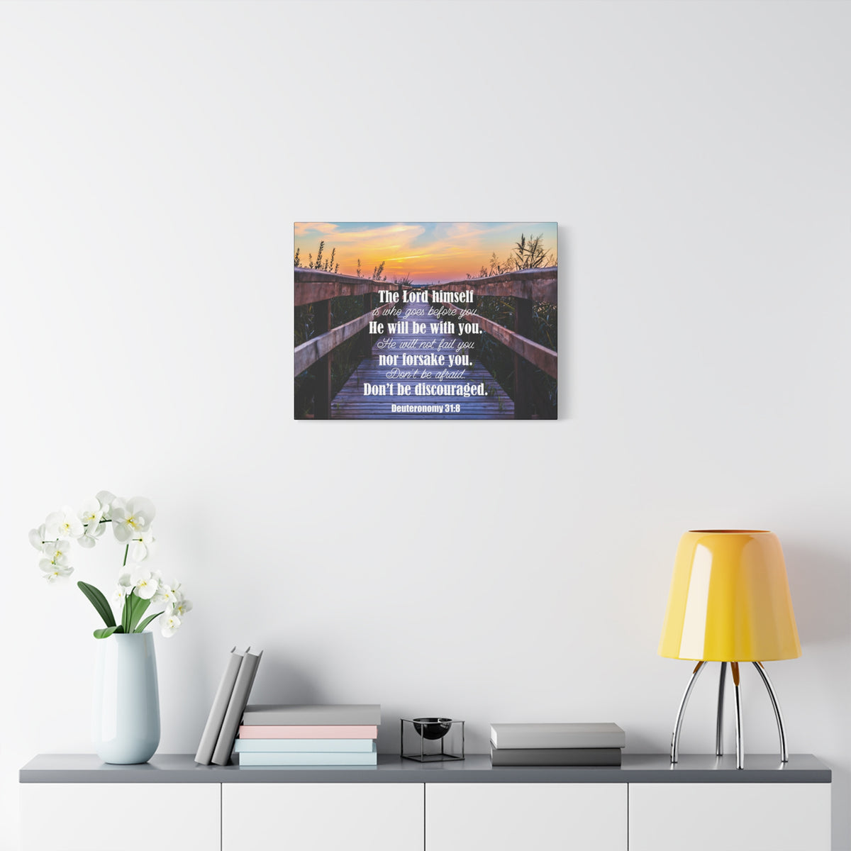 Scripture Canvas Don't Be Discouraged Deuteronomy 31:8 Christian Wall Art Bible Verse Print Ready to Hang