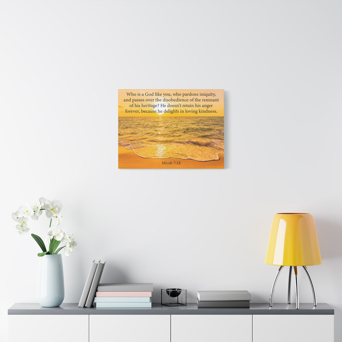 Scripture Canvas Loving Kindness Micah 7:18 Christian Wall Art Bible Verse Print Ready to Hang