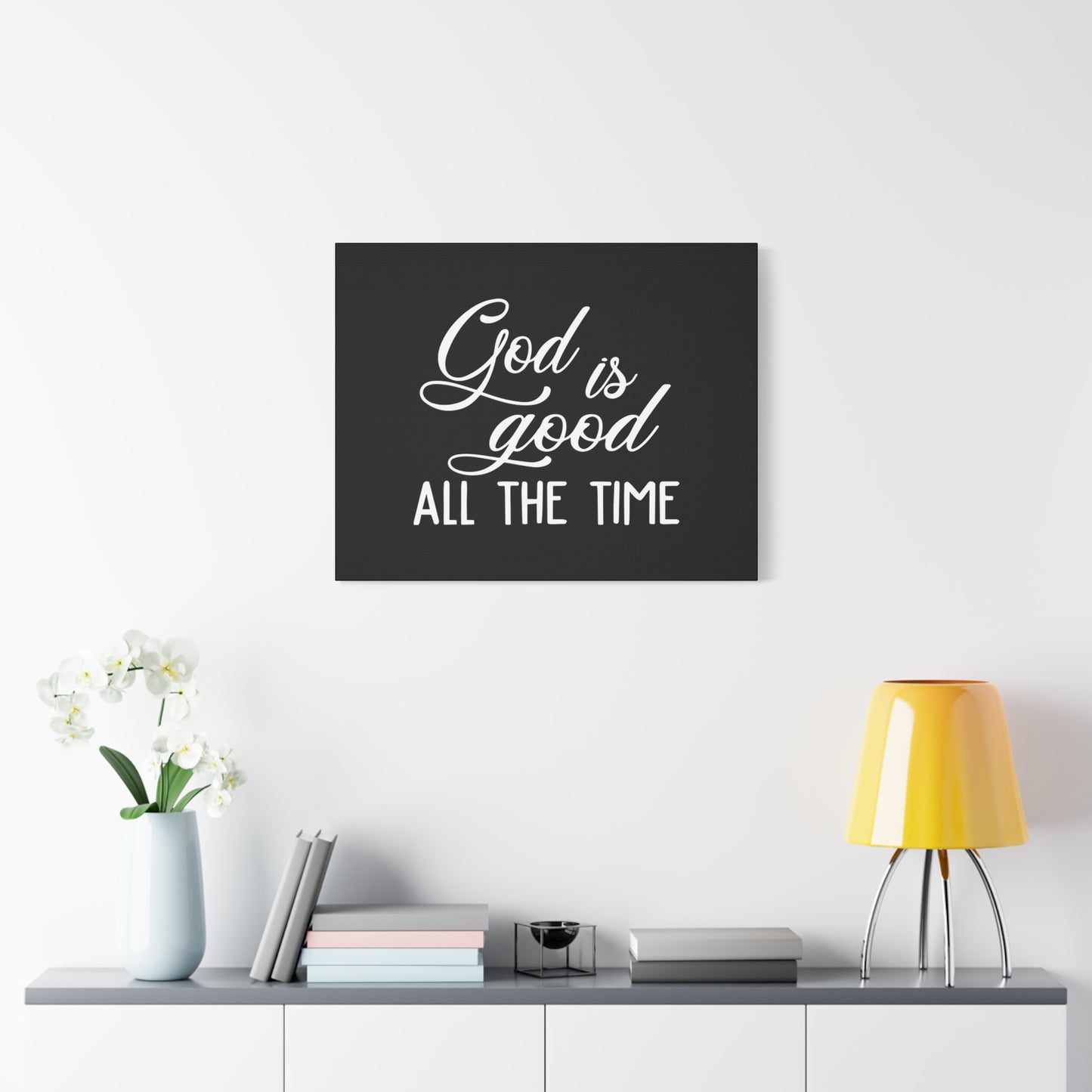 Scripture Canvas God Is Good All The Time Psalm 100:5 Black Christian Wall Art Bible Verse Print Ready to Hang
