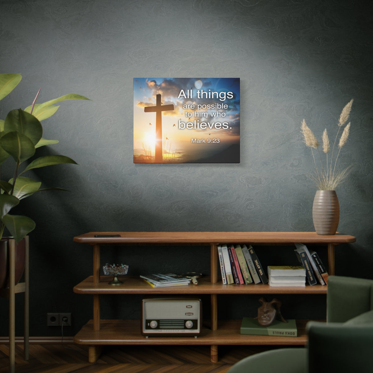 Scripture Canvas All Things Are Possible Mark 9:23 Christian Wall Art Bible Verse Print Ready to Hang