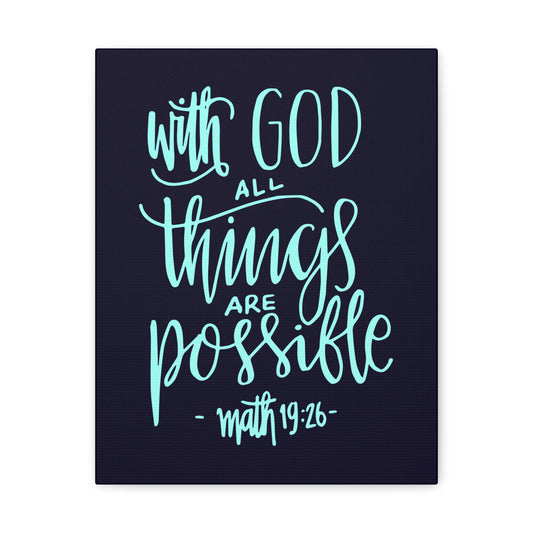 With God All Things Matthew 19:26 Blue Cursive Christian Wall Art Bible Verse Print Ready To Hang