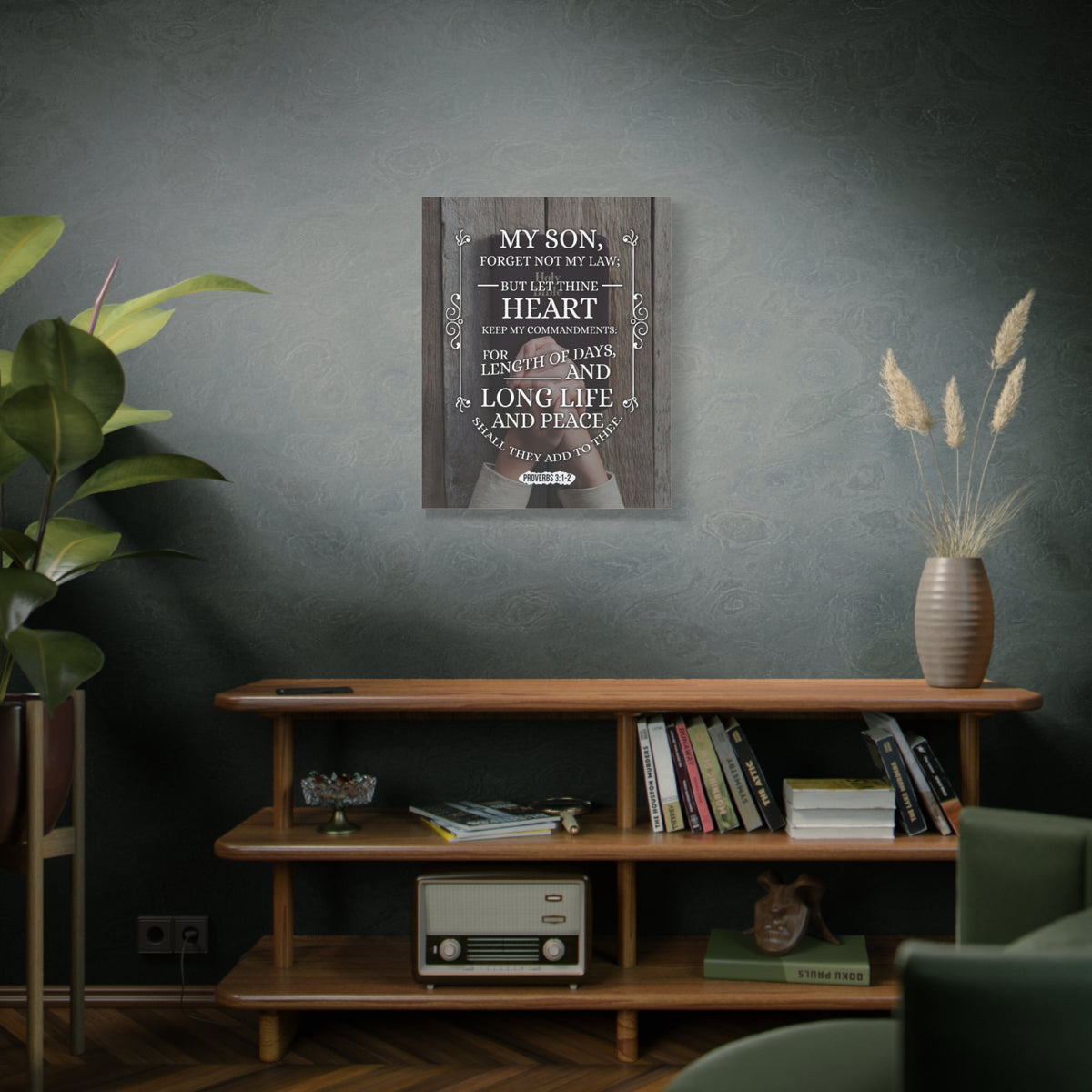 Scripture Canvas Long Life and Peace Proverbs 3:1-2 Christian Wall Art Bible Verse Print Ready to Hang