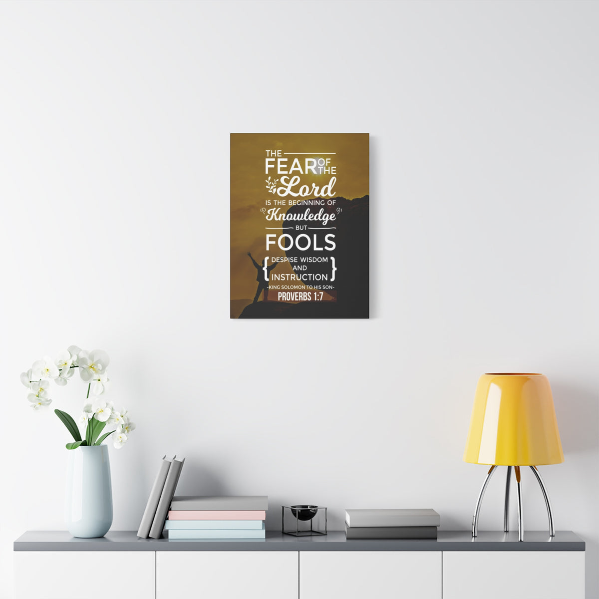 Scripture Canvas Beginning of Knowledge Proverbs 1:7 Christian Wall Art Bible Verse Print Ready to Hang