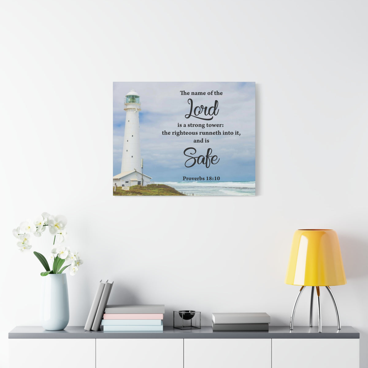 Scripture Canvas The Lord is Safe Proverbs 18:10 Christian Wall Art Bible Verse Print Ready to Hang