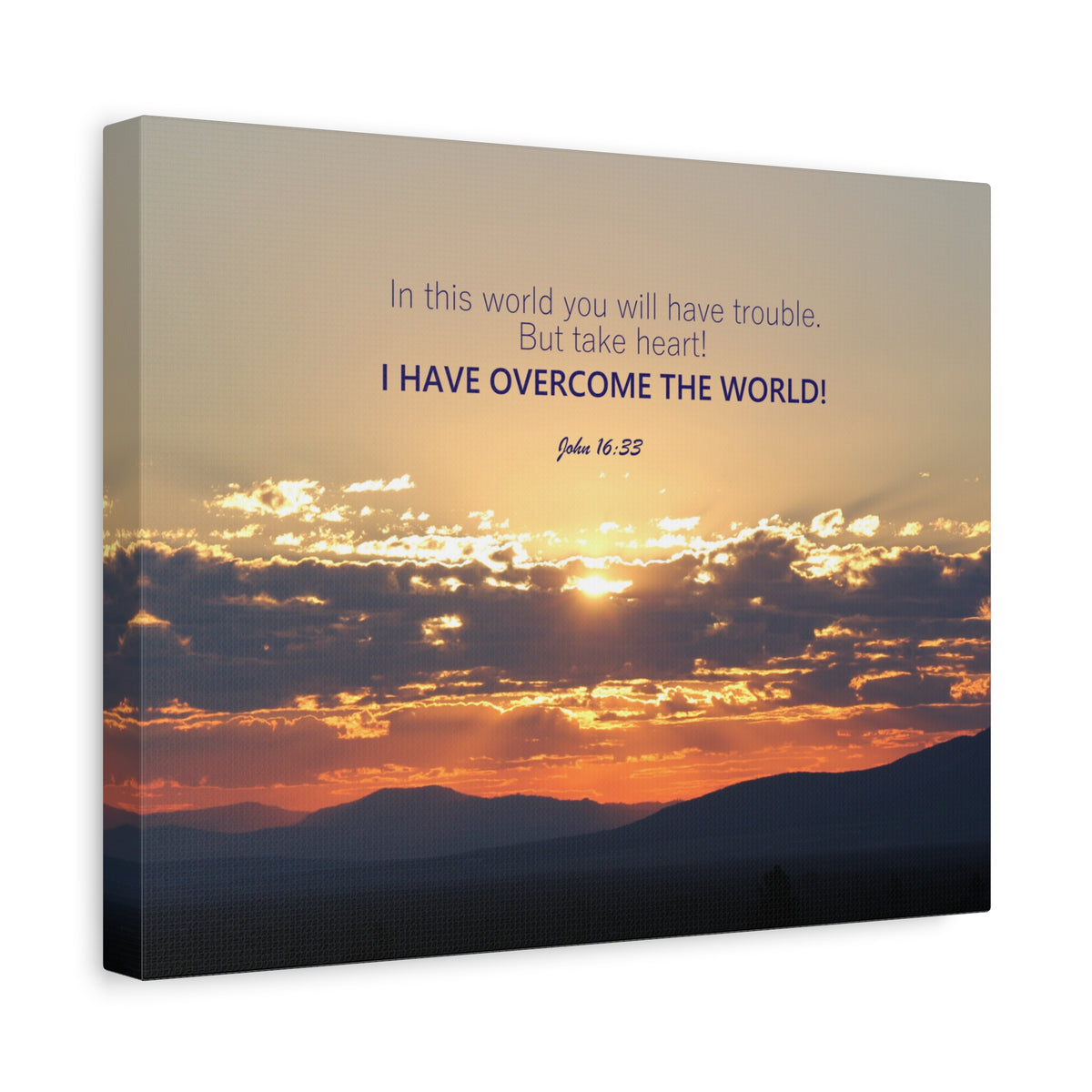 Scripture Canvas Overcome The World John 16:33 Christian Wall Art Bible Verse Print Ready to Hang