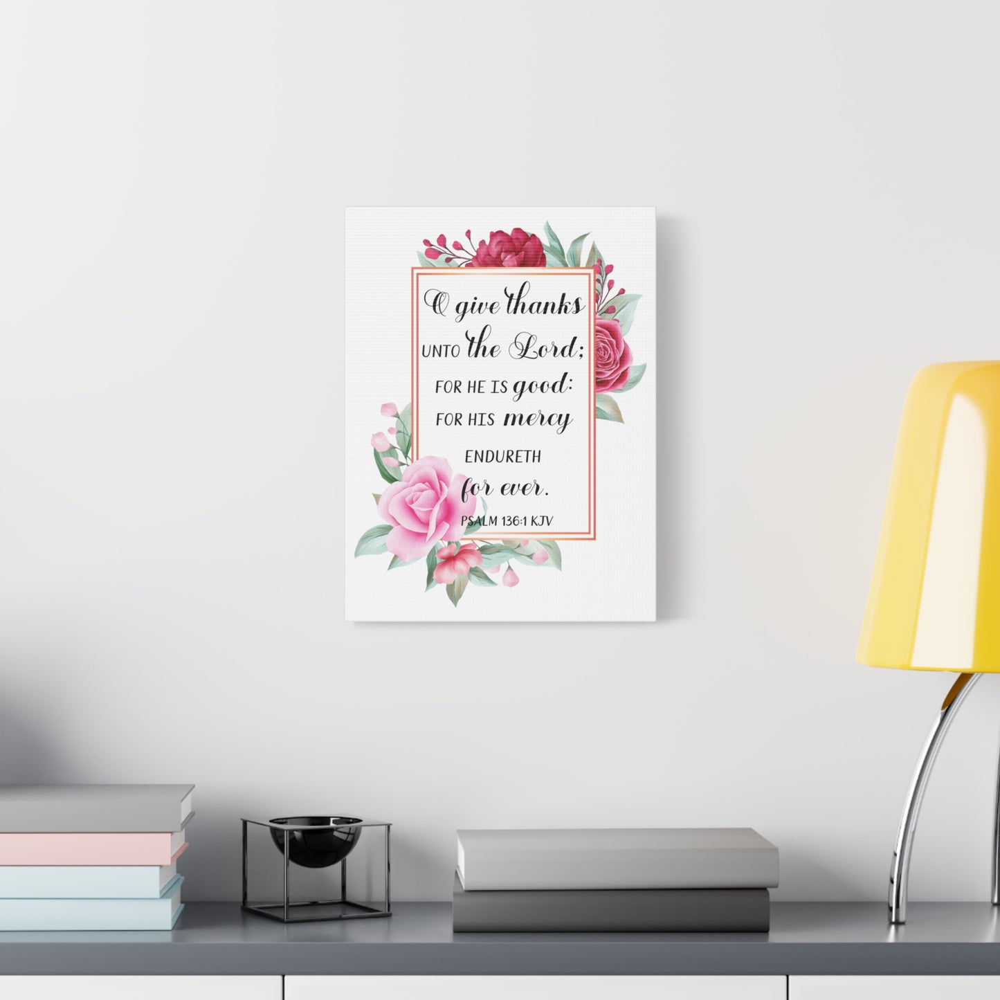 Scripture Canvas Give Thanks Psalm 136:1 Christian Wall Art Bible Verse Print Ready to Hang