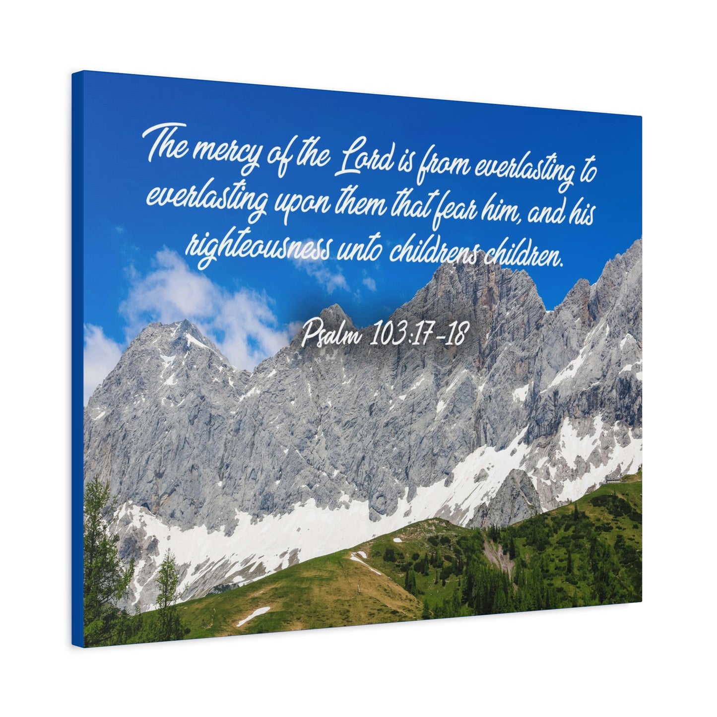Scripture Canvas The Mercy of The Lord Psalm 103:17-18 Christian Wall Art Bible Verse Print Ready to Hang