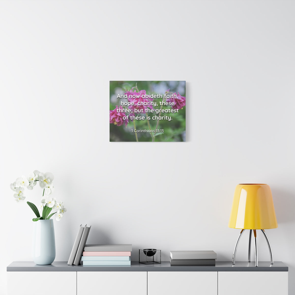 Scripture Canvas Abideth Faith, Hope, Charity 1 Corinthians 13:13 Christian Wall Art Bible Verse Print Ready to Hang
