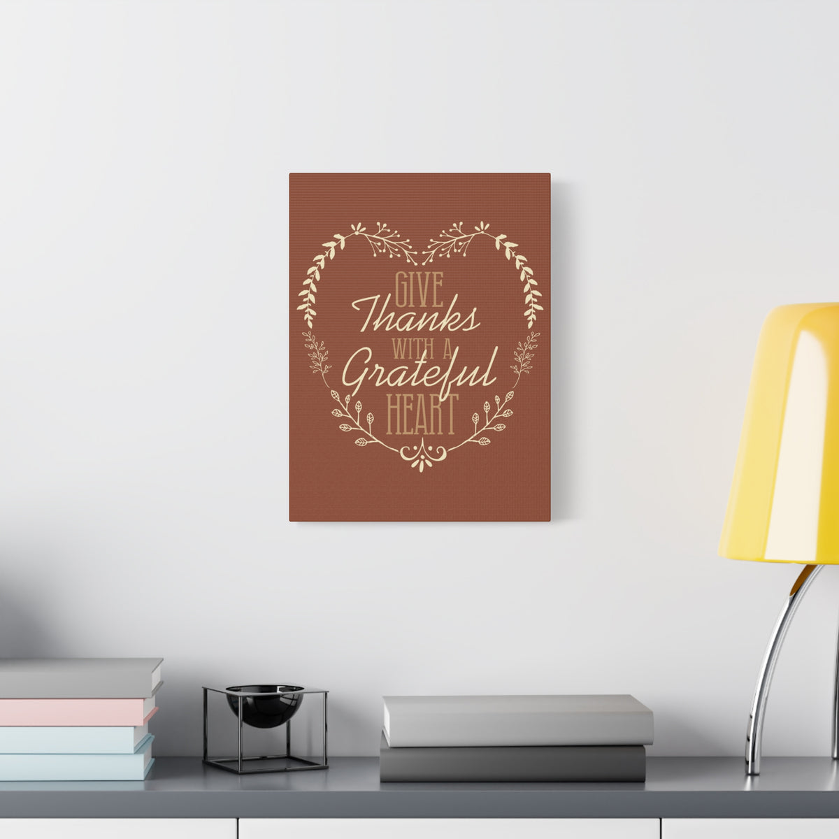 Scripture Canvas Grateful Heart 1 Thessalonians 5:18 Red Brown Christian Wall Art Bible Verse Print Ready to Hang