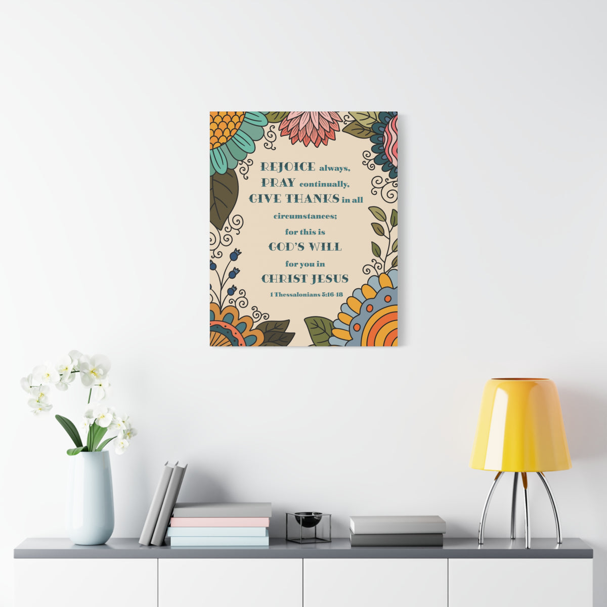 Scripture Canvas Rejoice Always 1 Thessalonians 5:16-18 Christian Wall Art Bible Verse Print Ready to Hang