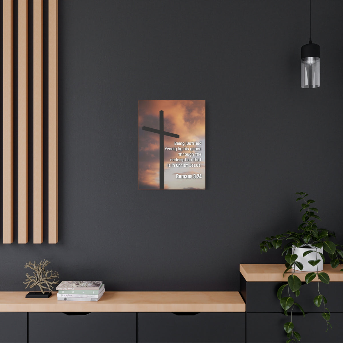 Scripture Canvas Being Justified Romans 3:24 Christian Wall Art Bible Verse Print Ready to Hang