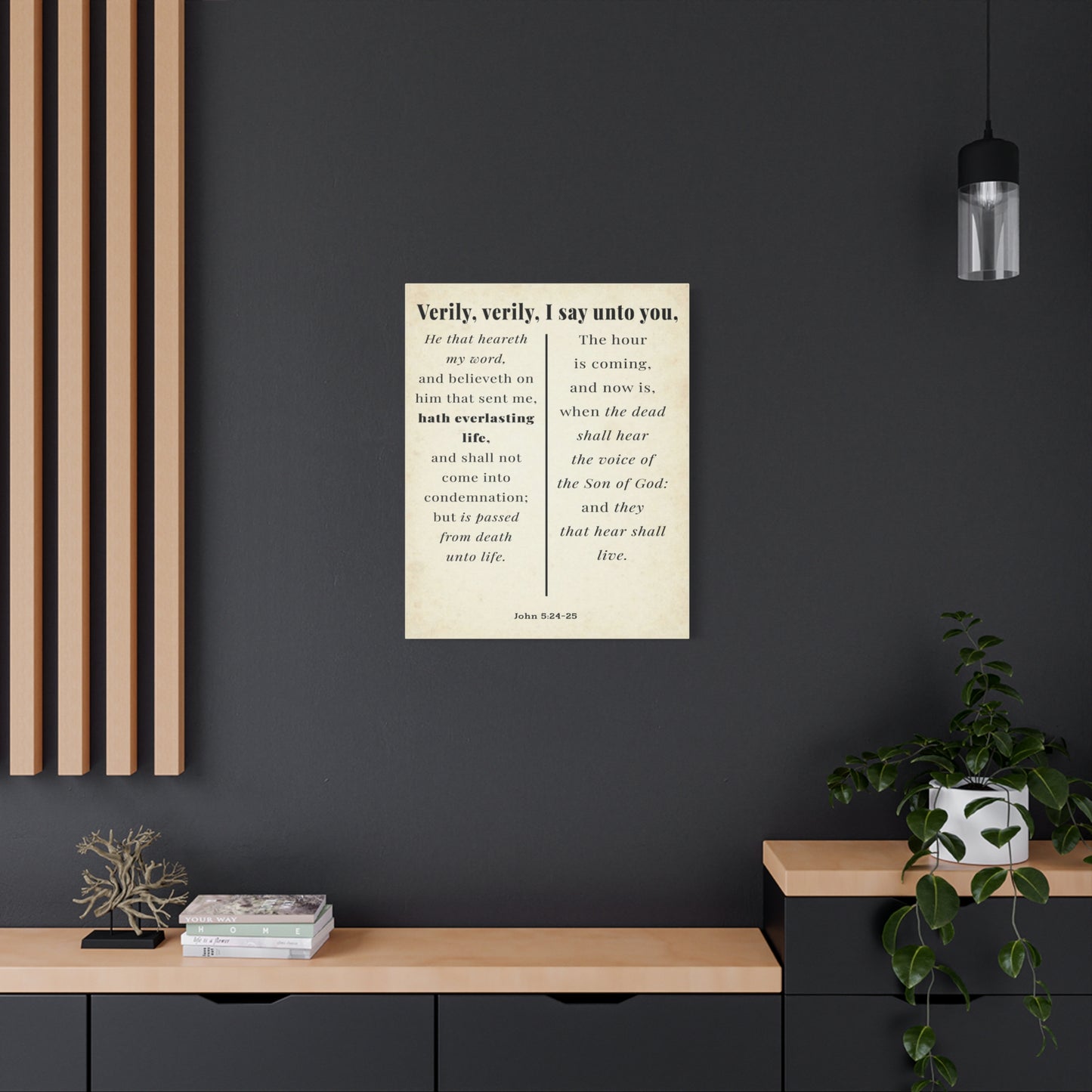 Scripture Walls John 5:24-25 Regeneration and Eternal Life Bible Verse Canvas Christian Wall Art Ready to Hang Unframed