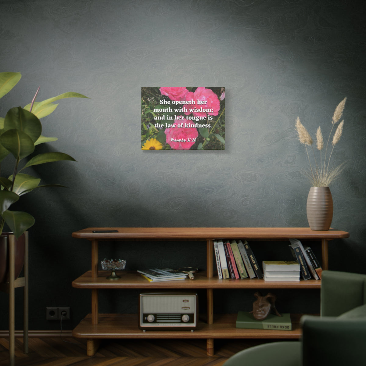 Scripture Canvas Her Mouth With Wisdom Proverbs 31:26 Christian Wall Art Bible Verse Print Ready to Hang