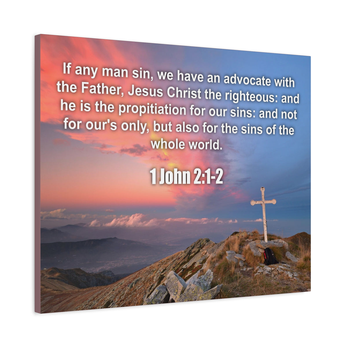 Scripture Canvas Jesus Christ The Righteous 1 John 2:1-2 Christian Wall Art Bible Verse Print Ready to Hang
