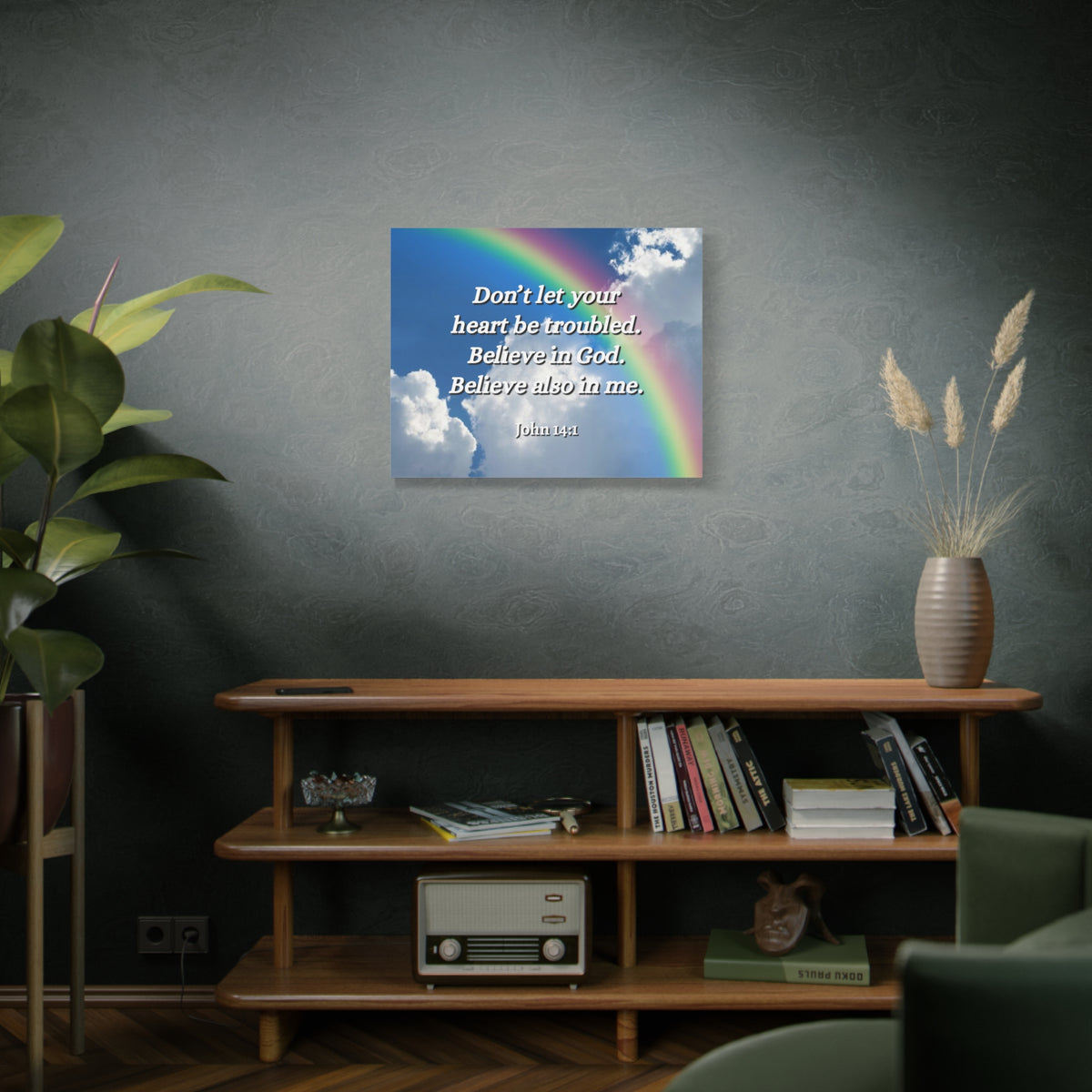 Scripture Canvas Believe In God John 14:1 Christian Wall Art Bible Verse Print Ready to Hang