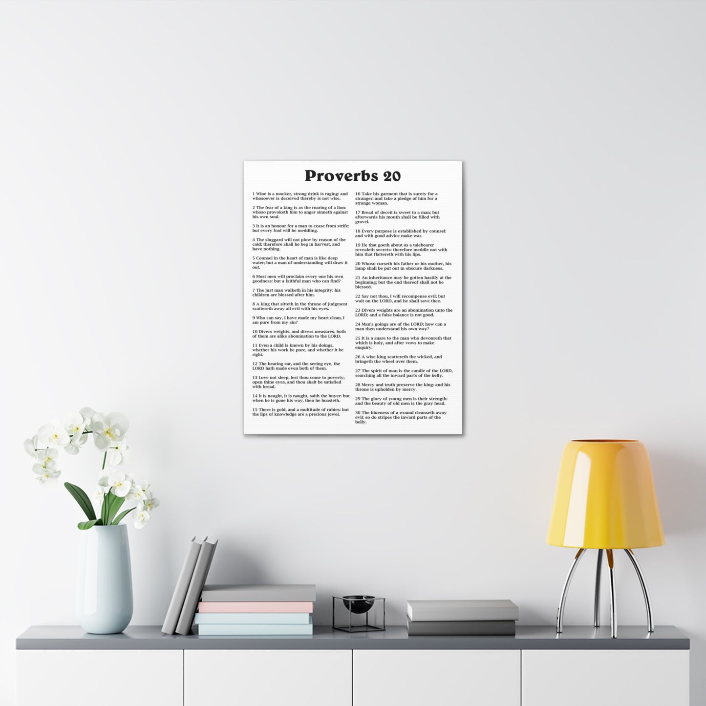 Proverbs Chapter 20 White Bible Canvas Christian Wall Art Ready to Hang Unframed