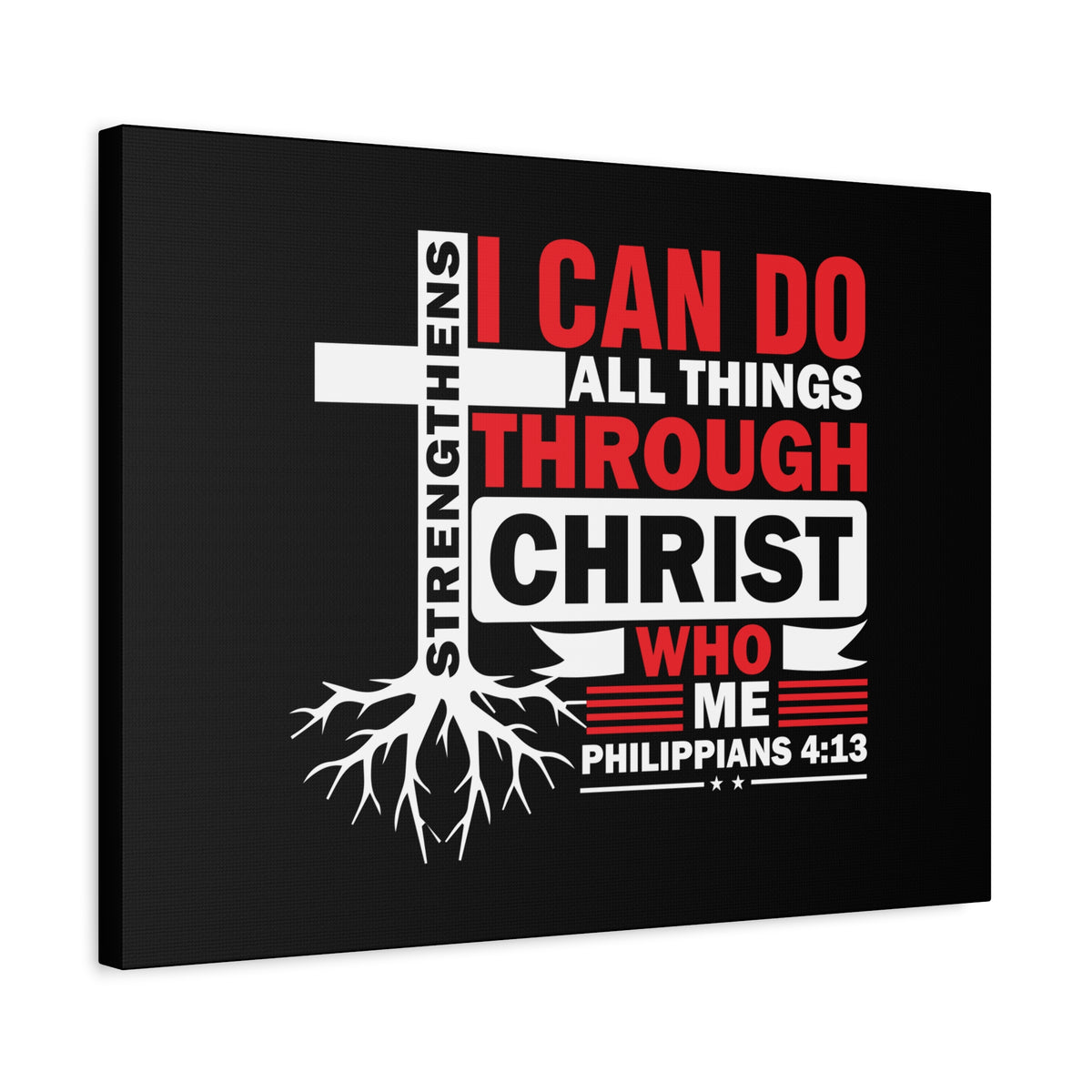 Scripture Canvas Strengthens Me Red Cross Philippians 4:13 Christian Wall Art Bible Verse Print Ready to Hang