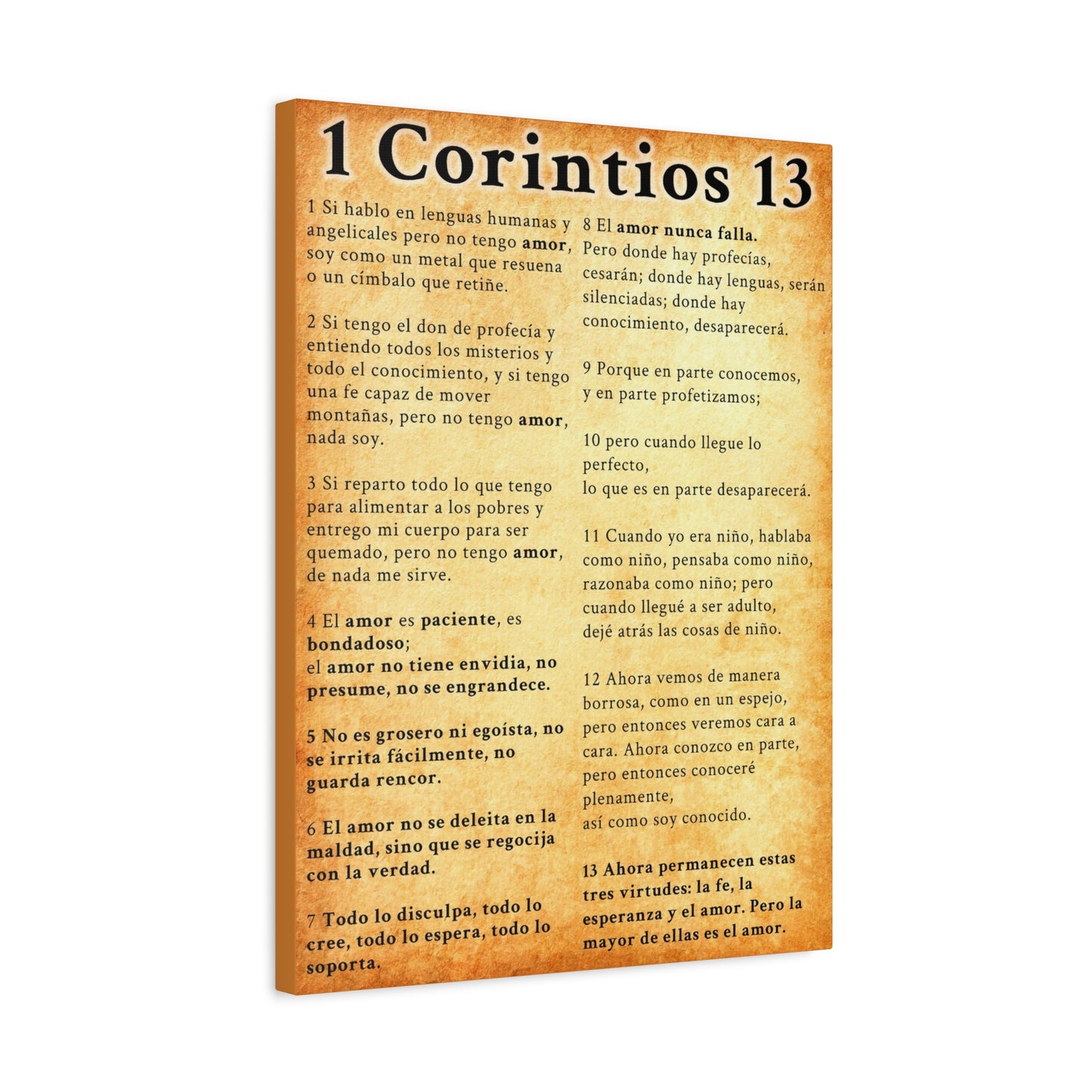 Scripture Walls 1 Corintios 13 Gold Bible Verse Canvas Christian Wall Art Ready to Hang Unframed
