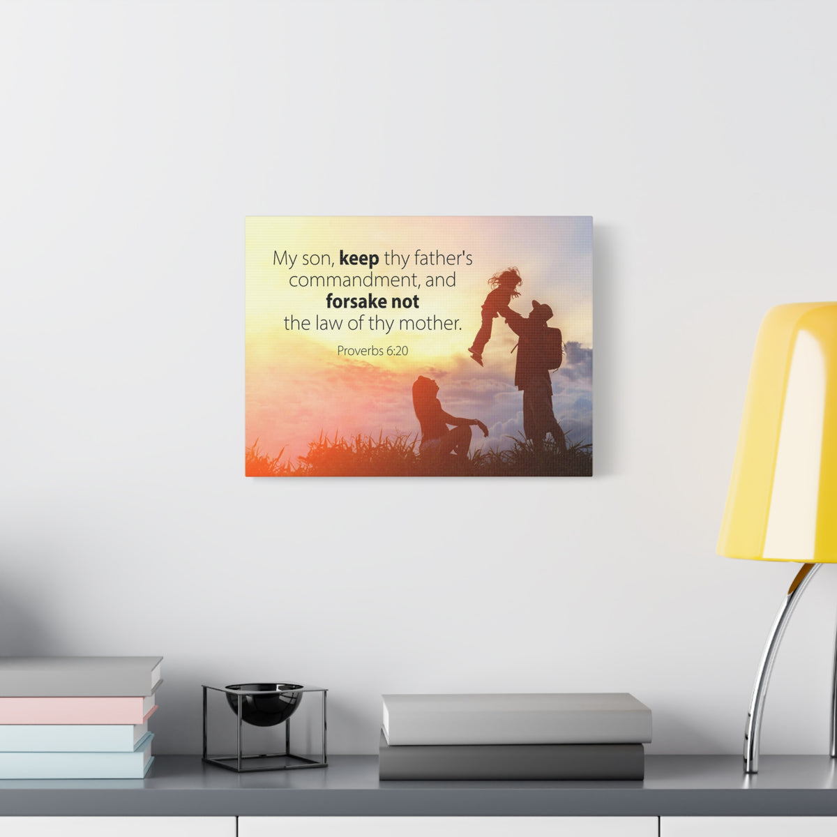Scripture Canvas The Law of Thy Mother Proverbs 6:20 Christian Wall Art Bible Verse Print Ready to Hang