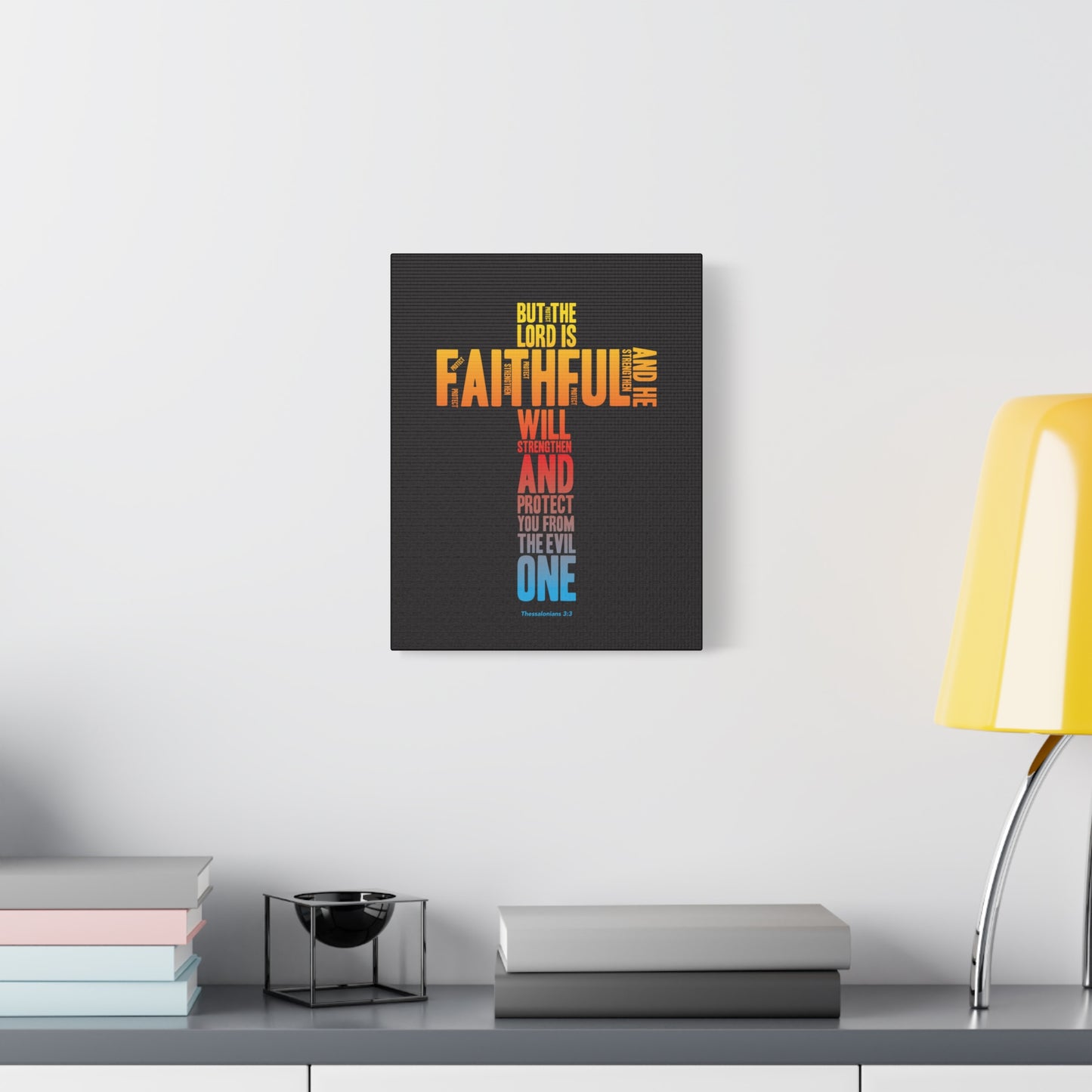 Scripture Canvas Protect You From Evil Thessalonian 3:3 Christian Wall Art Bible Verse Print Ready to Hang