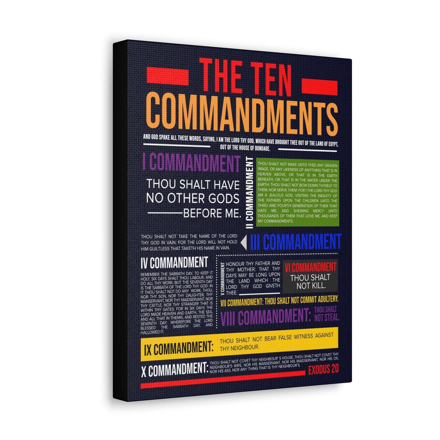 Ten Commandments Canvas Print Scripture Wall Art Christian Home Decor