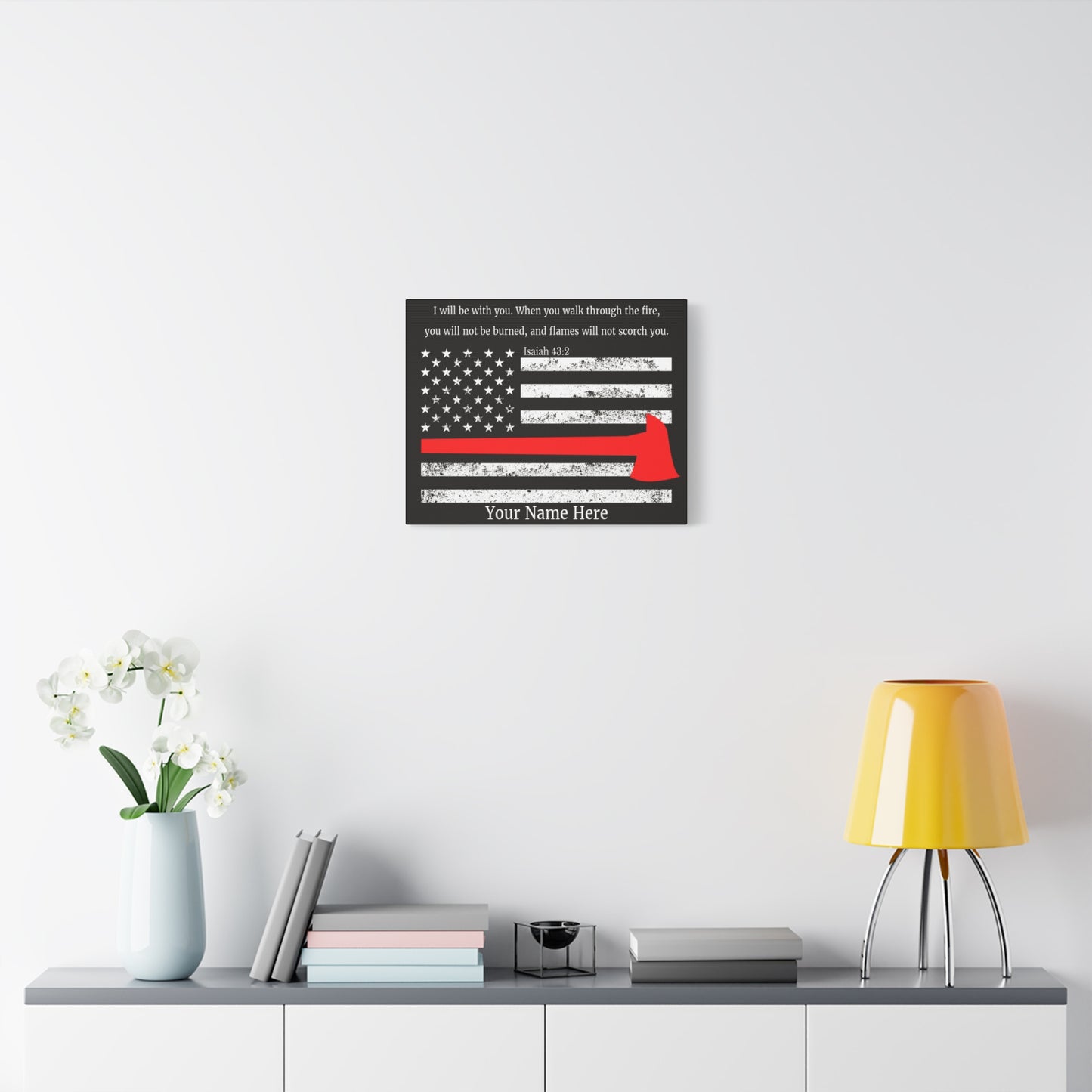 Scripture Walls Personalized Firefighter Isaiah 43:2 Bible Canvas Christian Wall Art Ready to Hang Unframed