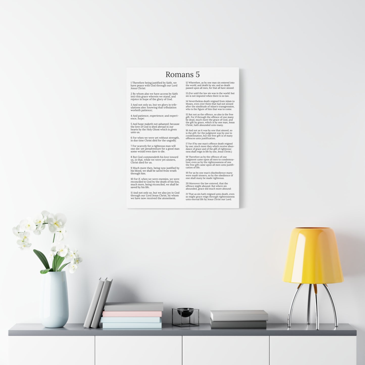 Scripture Walls Justification Romans 5 White Chapter Christian Wall Art Print Ready to Hang Unframed