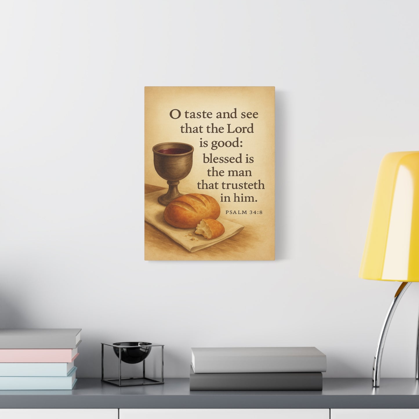 Bible Verse Canvas Psalm 34:8 Christian Home Décor Wall Art Scripture Ready to Hang Faith Print