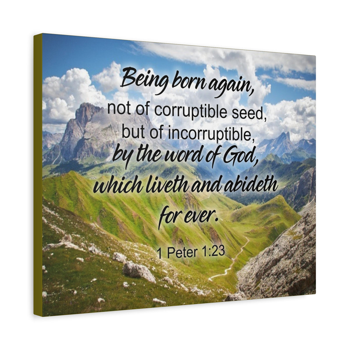 Scripture Canvas Being Born Again 1 Peter 1:23 Christian Wall Art Bible Verse Print Ready to Hang