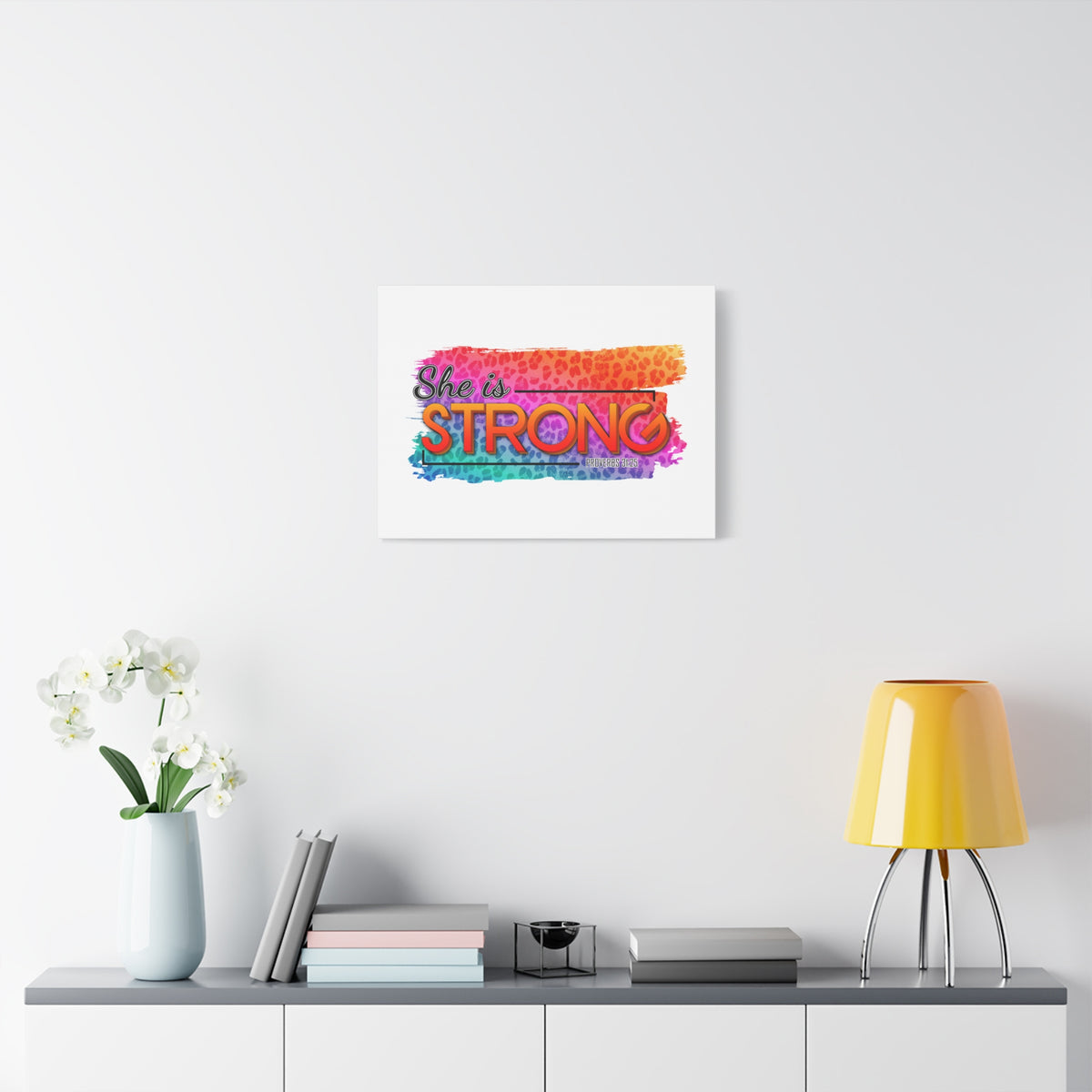 Scripture Canvas She Is Strong Proverbs 31:25 Christian Wall Art Bible Verse Print Ready to Hang
