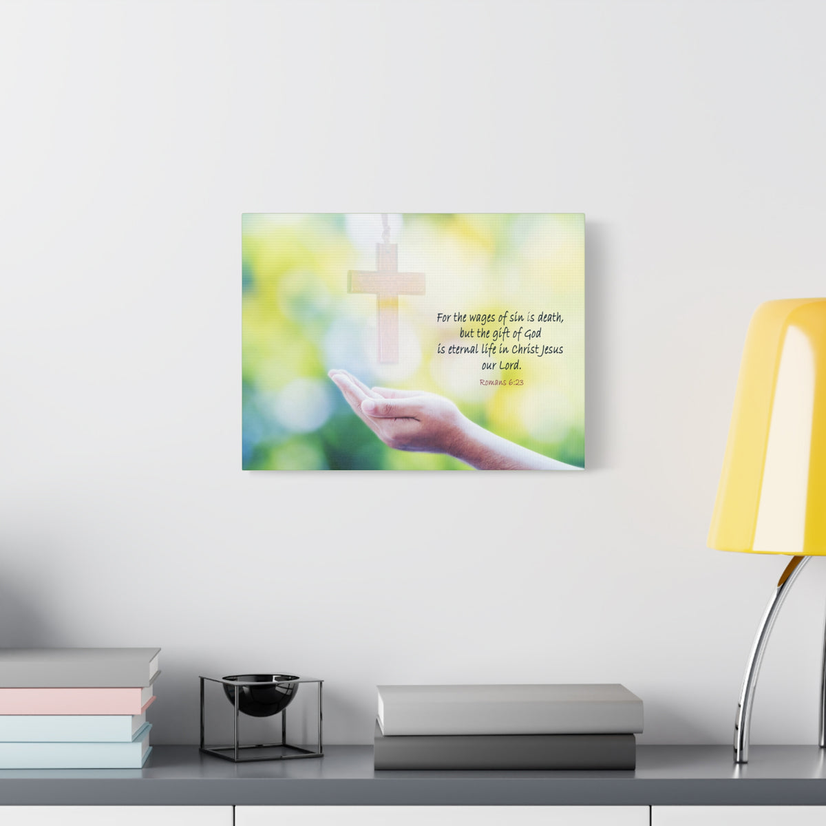 Scripture Canvas Gift Of God Romans 6:23 Christian Wall Art Bible Verse Print Ready to Hang