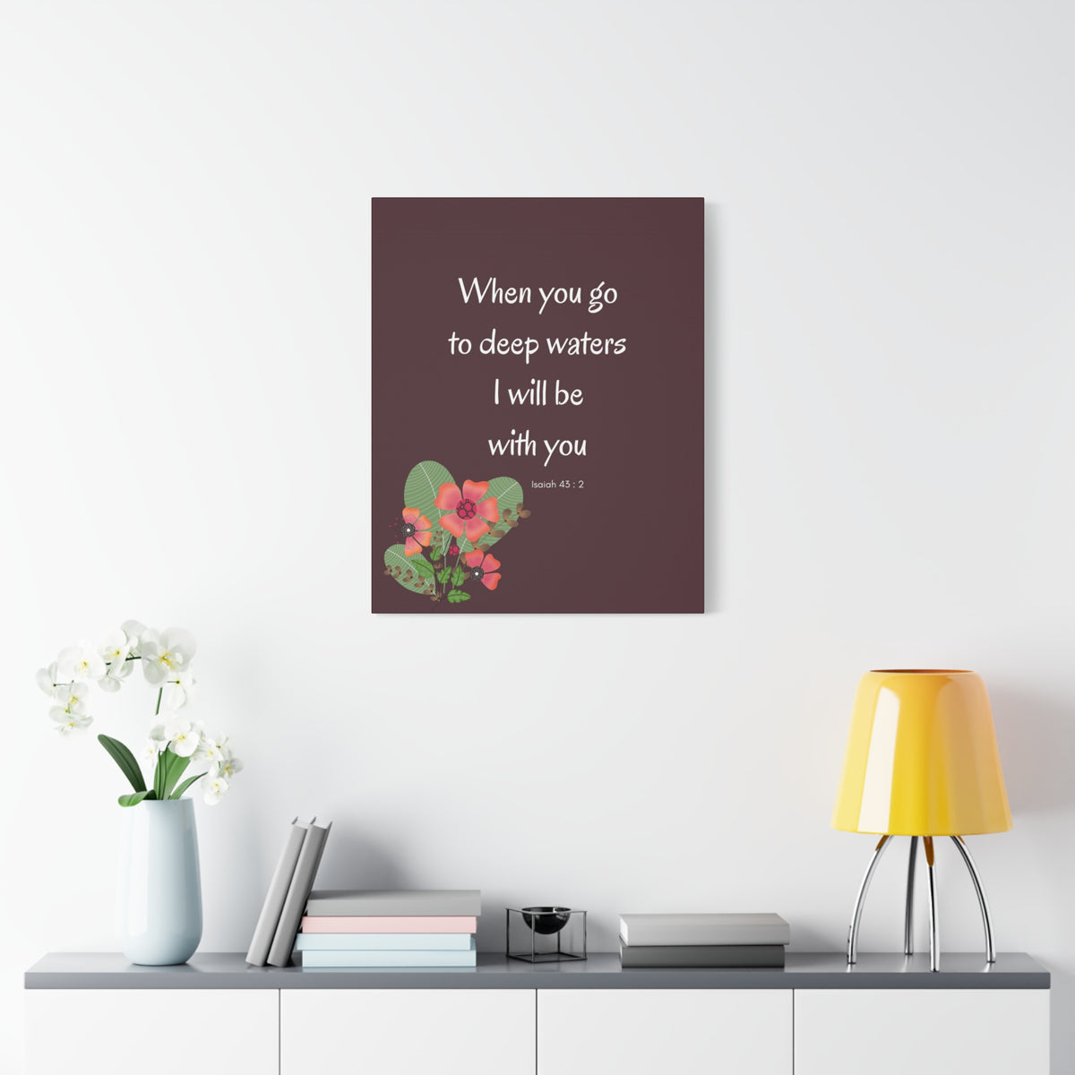 Scripture Canvas I Will Be With You Isaiah 43:2 Christian Wall Art Bible Verse Print Ready to Hang