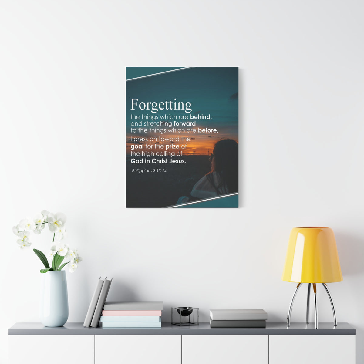 Scripture Canvas Press On Philippians 3:13-14 Christian Wall Art Bible Verse Print Ready to Hang