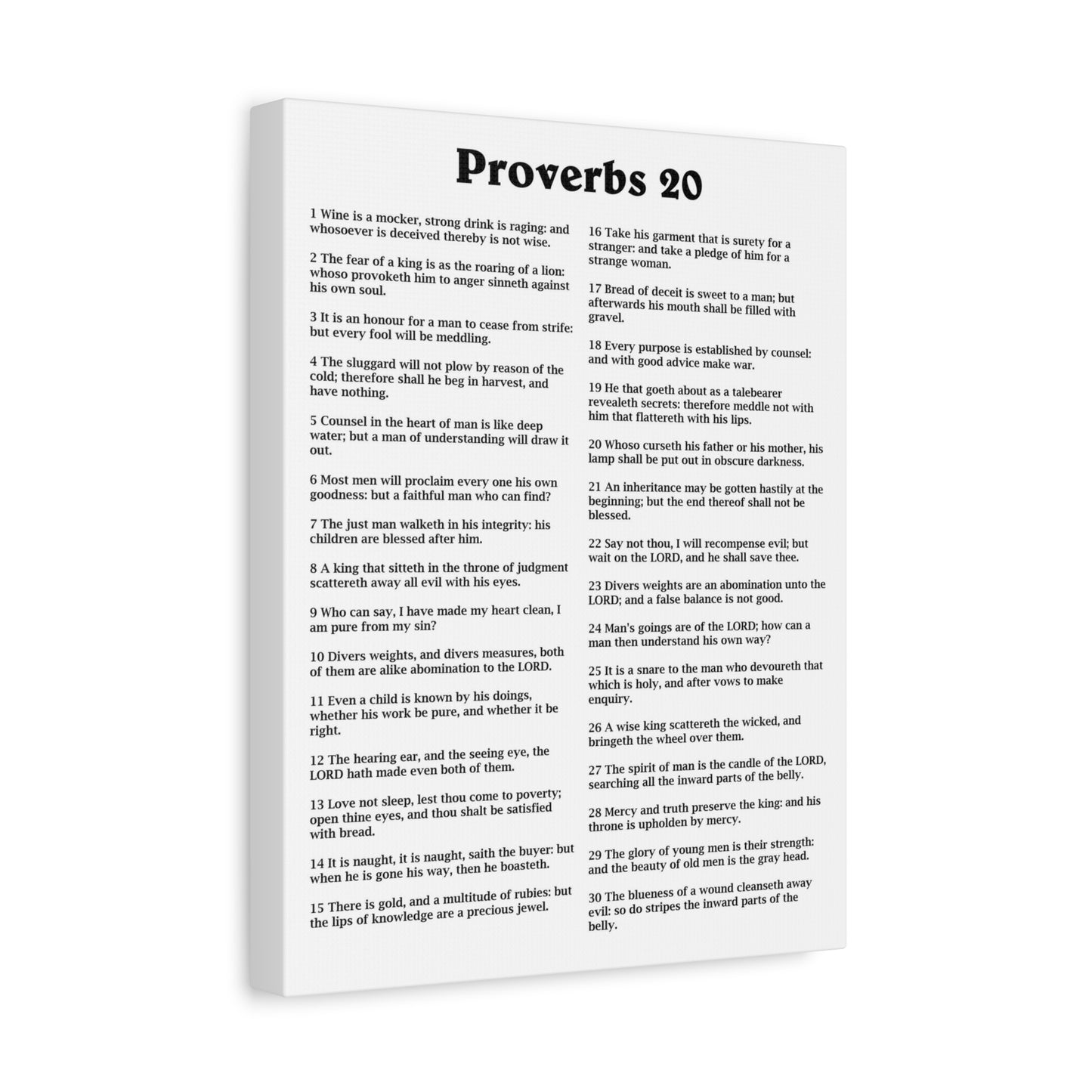 Scripture Walls Proverbs Chapter 20 White Bible Canvas Christian Wall Art Ready to Hang Unframed
