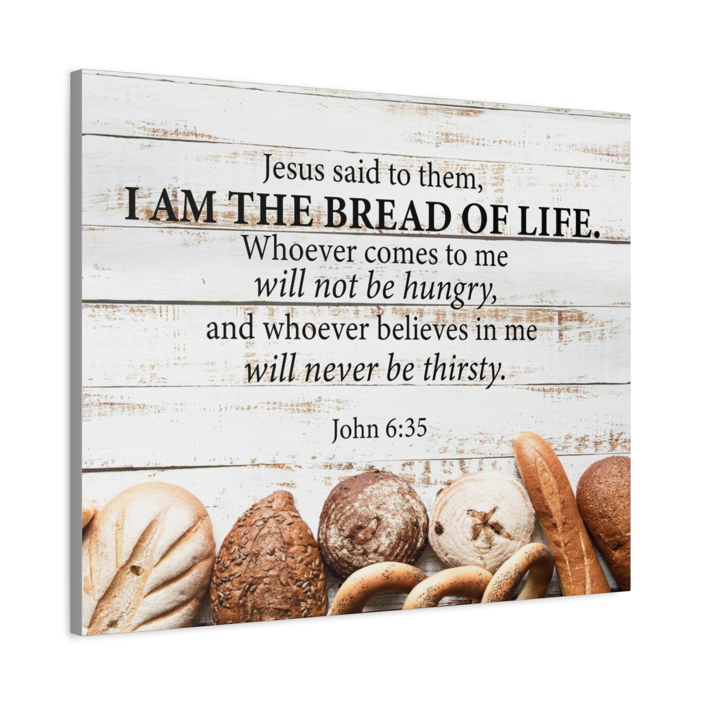 Bible Verse Canvas Bread of Life John 6:35 Scripture Wall Art Christian Home Decor