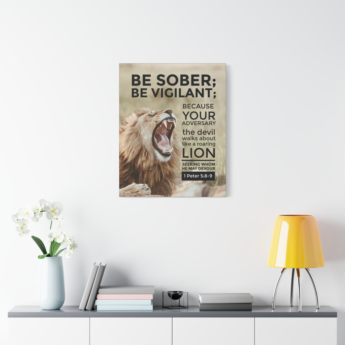 Scripture Canvas Be Sober Be Vigilant 1 Peter 5:8-9 Christian Wall Art Bible Verse Print Ready to Hang