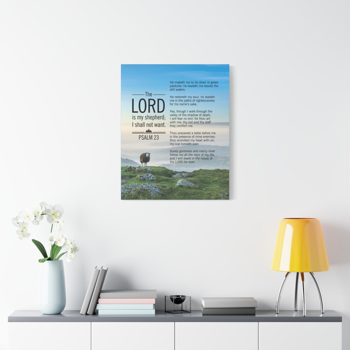 Bible Verse Canvas The Lord is My Shepherd Blue Sky Psalm 23 Wall Art Christian Home Decor