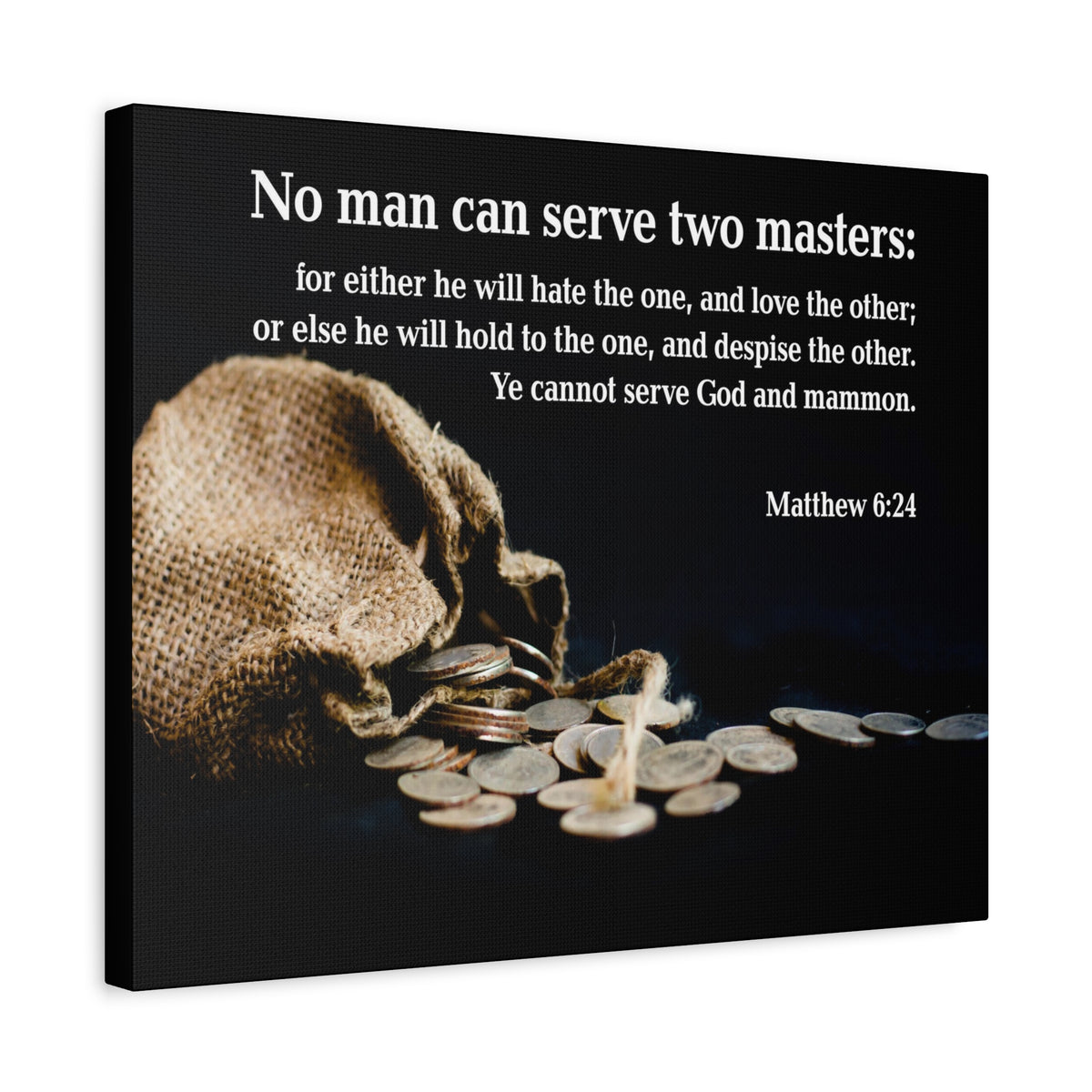 Scripture Canvas Two Masters Matthew 6:24 Christian Wall Art Bible Verse Print Ready to Hang