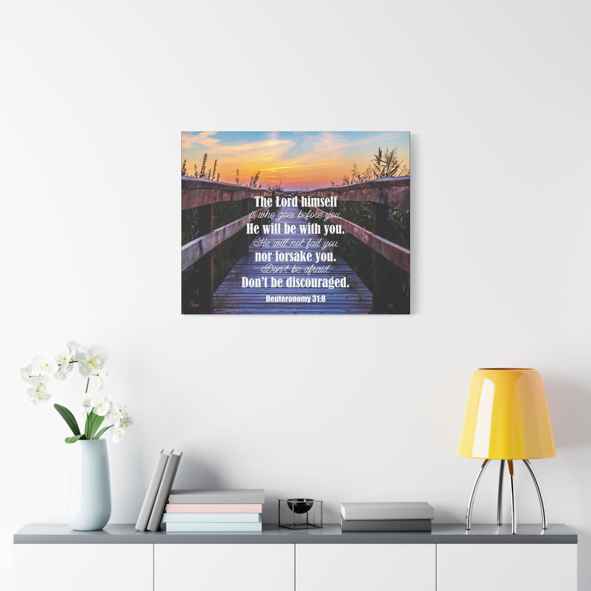Scripture Canvas Don't Be Discouraged Deuteronomy 31:8 Christian Wall Art Bible Verse Print Ready to Hang