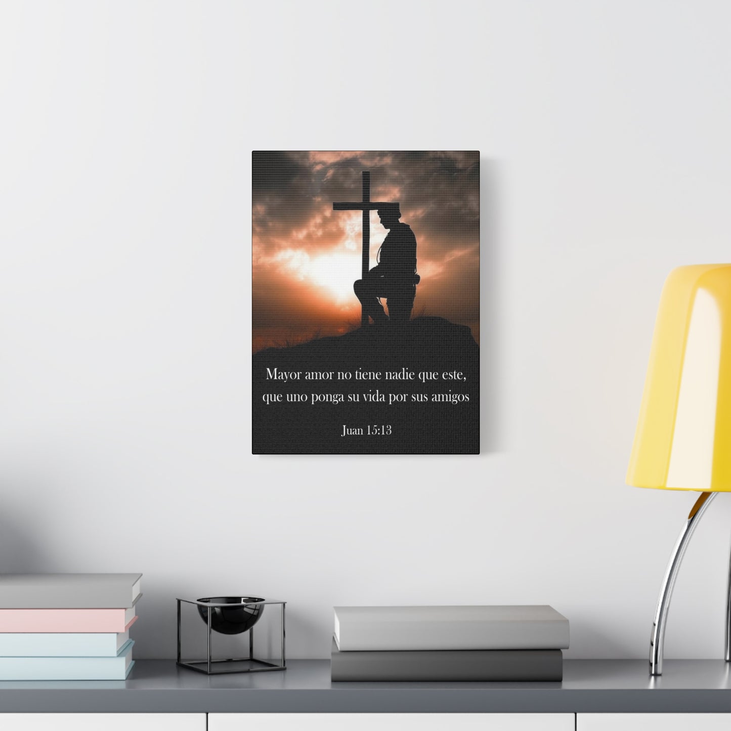 Scripture Walls John 15:13 Greater Love Soldier at Cross Christian Wall Art Print Ready to Hang Unframed