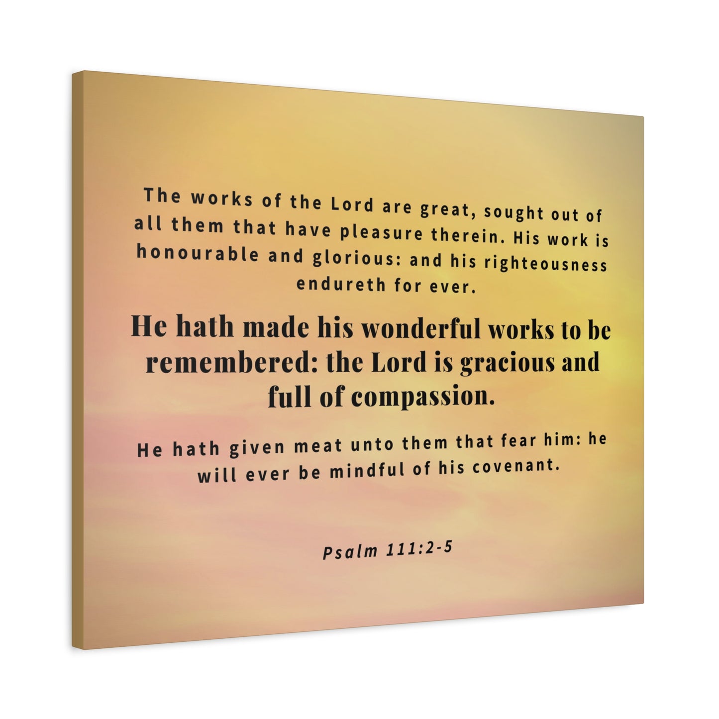 Scripture Canvas Wonderful Works Psalm 111:2-5 Christian Wall Art Bible Verse Print Ready to Hang