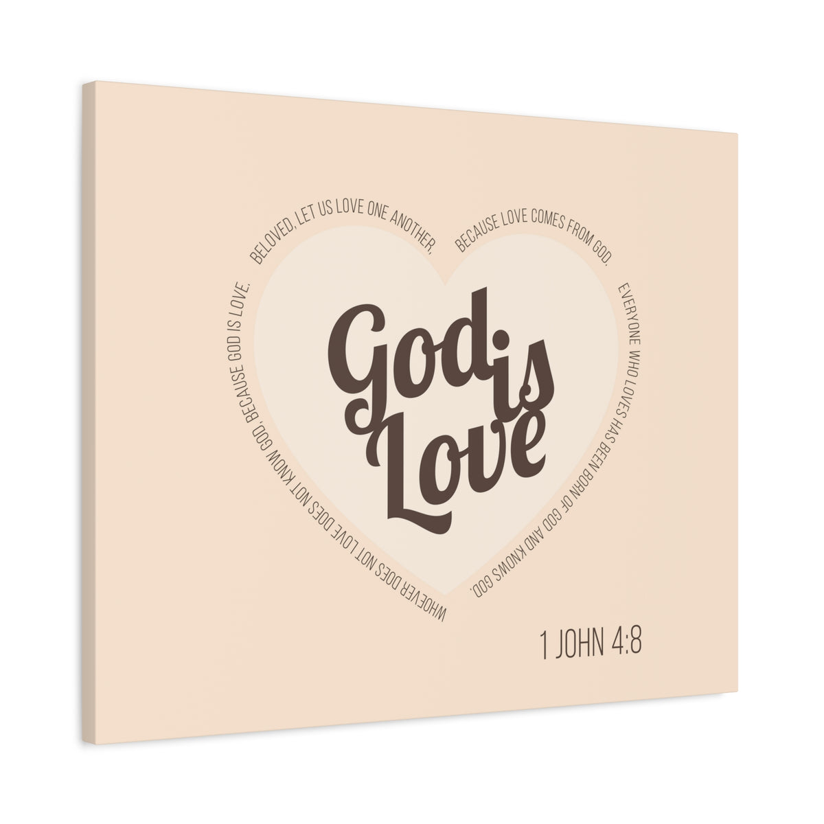 Scripture Canvas God Is Love 1 John 4:8 Light Brown Christian Wall Art Bible Verse Print Ready to Hang