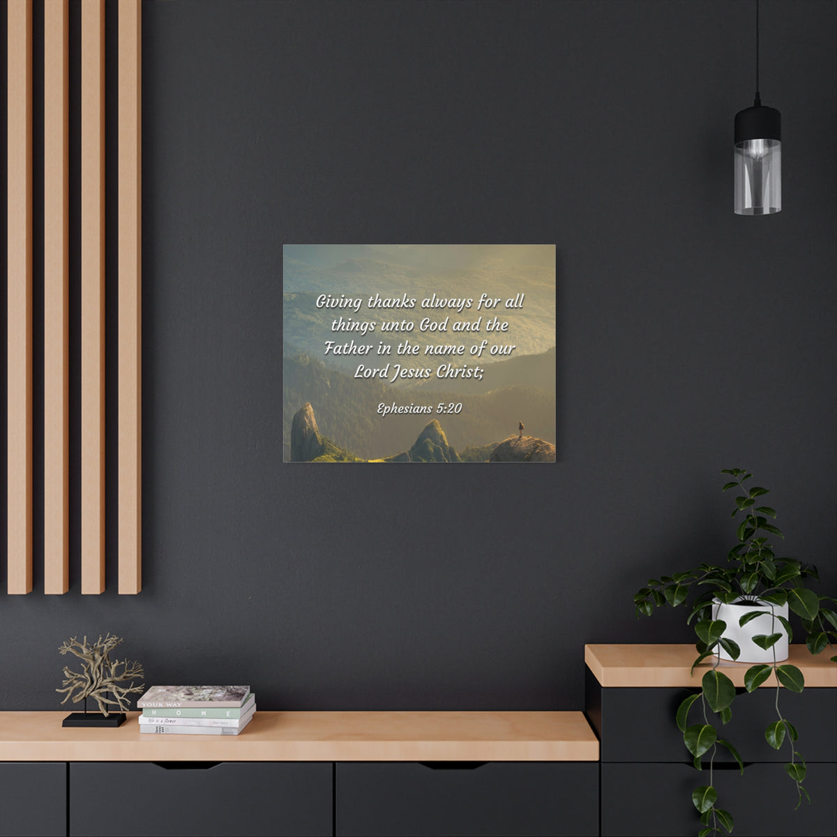 Scripture Canvas In The Name Ephesians 5:20 Christian Wall Art Bible Verse Print Ready to Hang