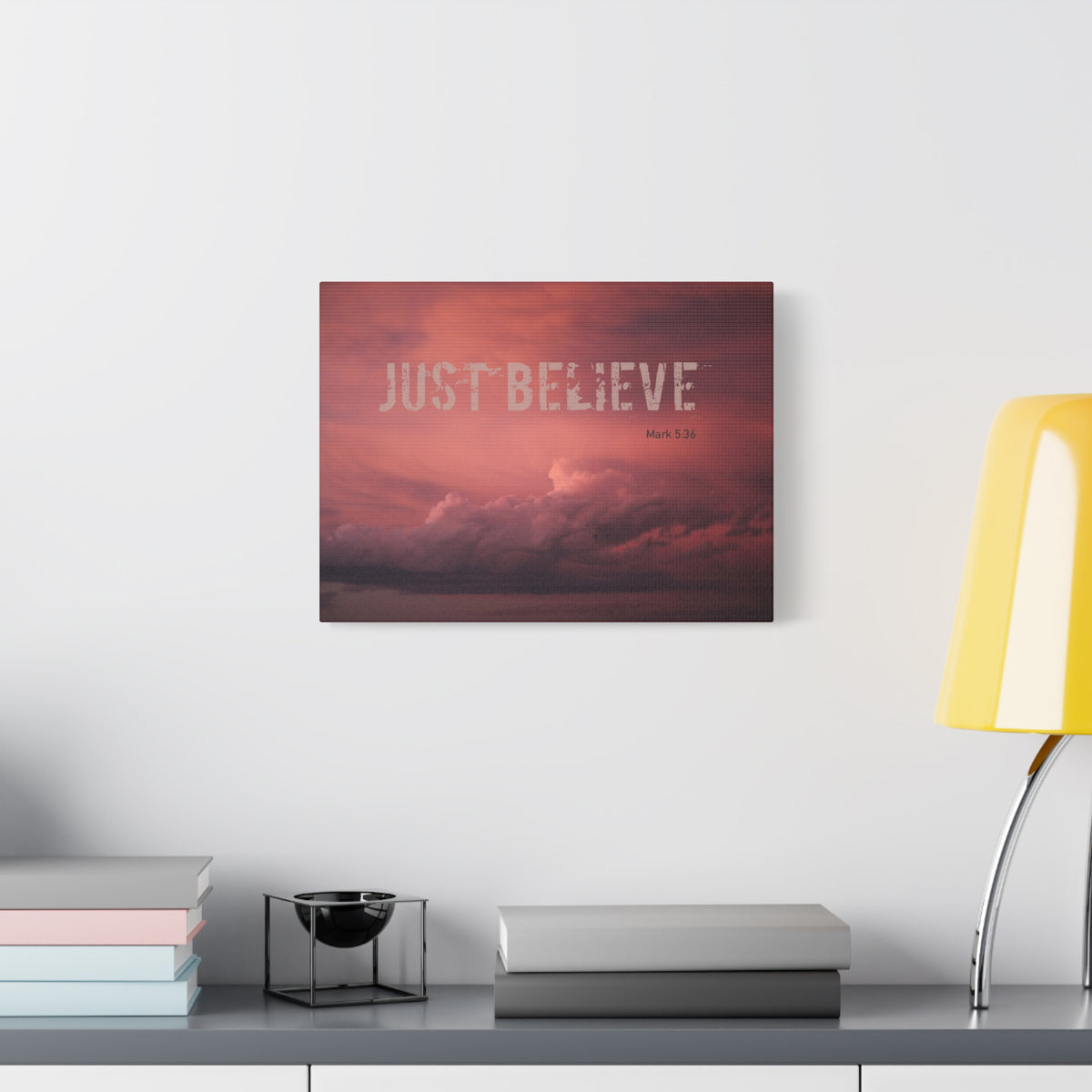 Scripture Canvas Just Believe Red Mark 5:36 Christian Wall Art Bible Verse Print Ready to Hang