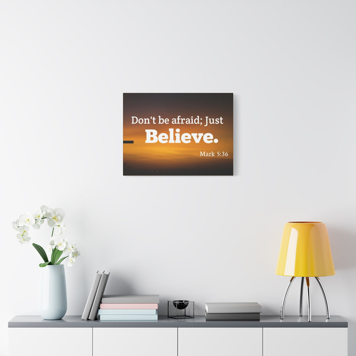 Scripture Canvas Believe Mark 5:36 Christian Wall Art Bible Verse Print Ready to Hang