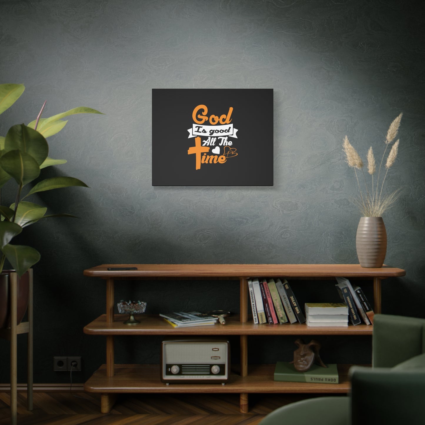 Scripture Canvas God Is Good All The Time Psalm 100:5 Orange Christian Wall Art Bible Verse Print Ready to Hang